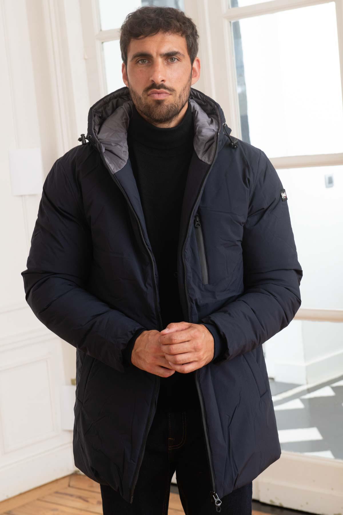 Textile parka with navy blue hood for men - Image n°4