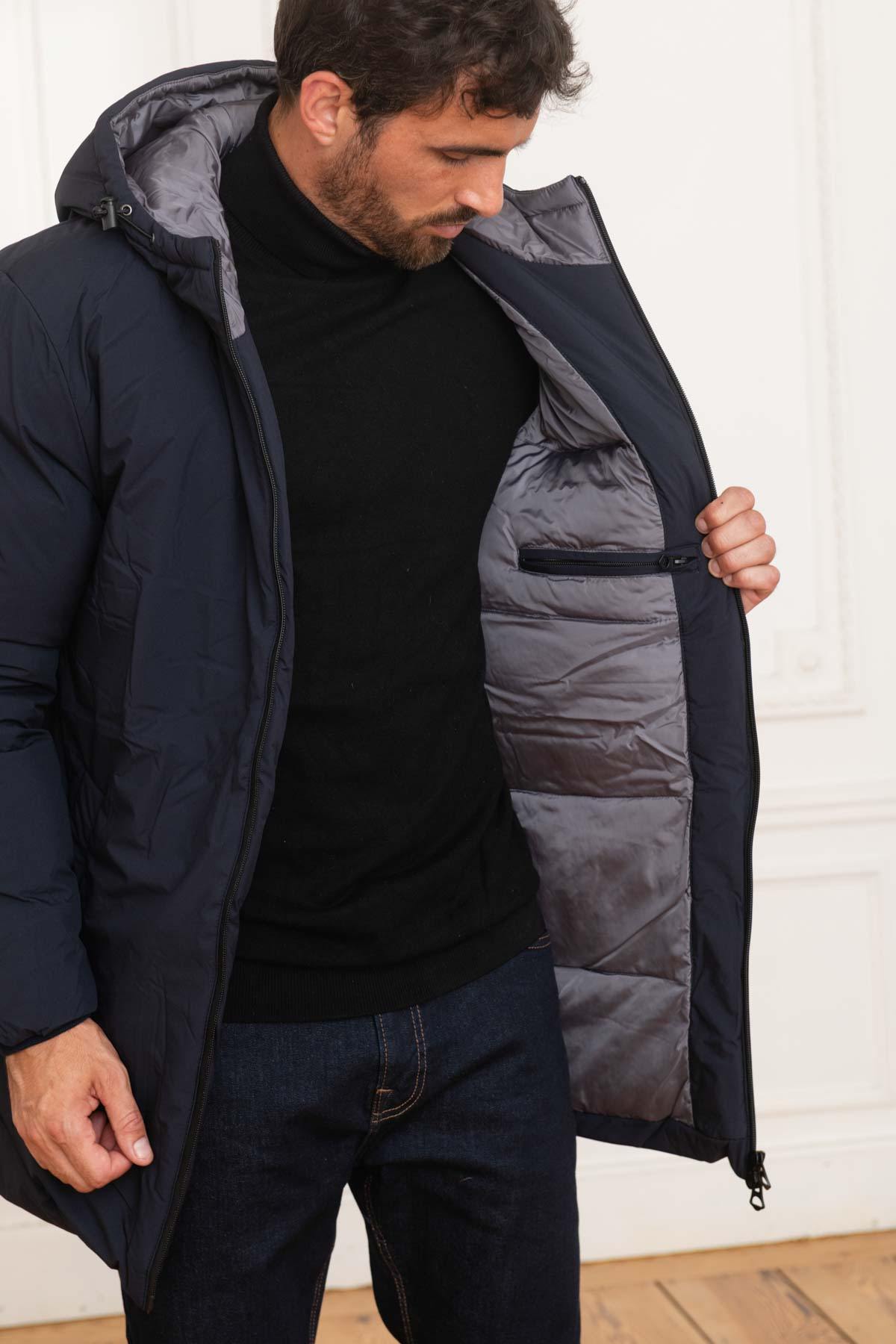 Textile parka with navy blue hood for men - Image n°5