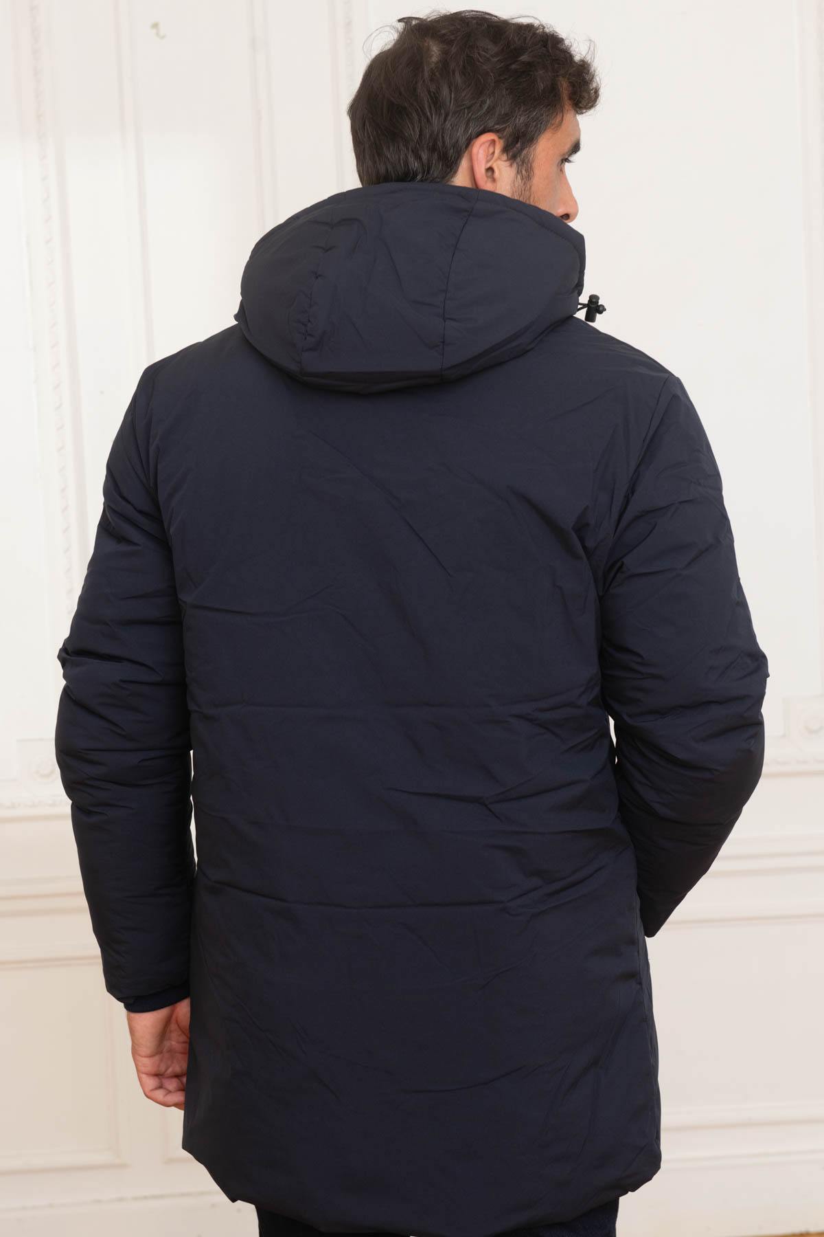 Textile parka with navy blue hood for men - Image n°6