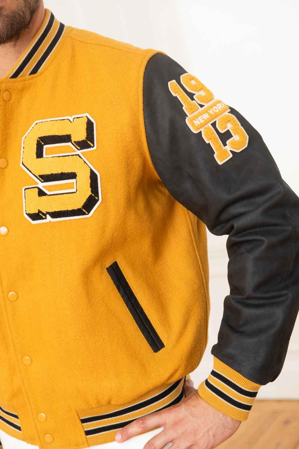 Yellow and black varsity teddy jacket - Image n°6