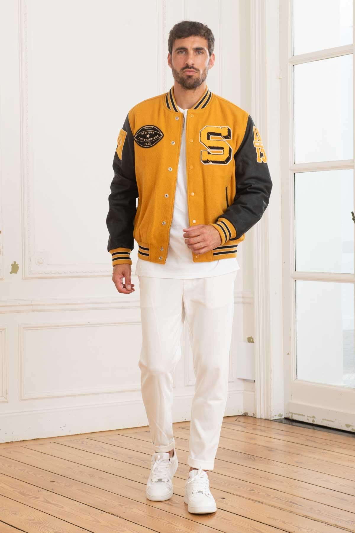 Yellow and black varsity teddy jacket - Image n°2