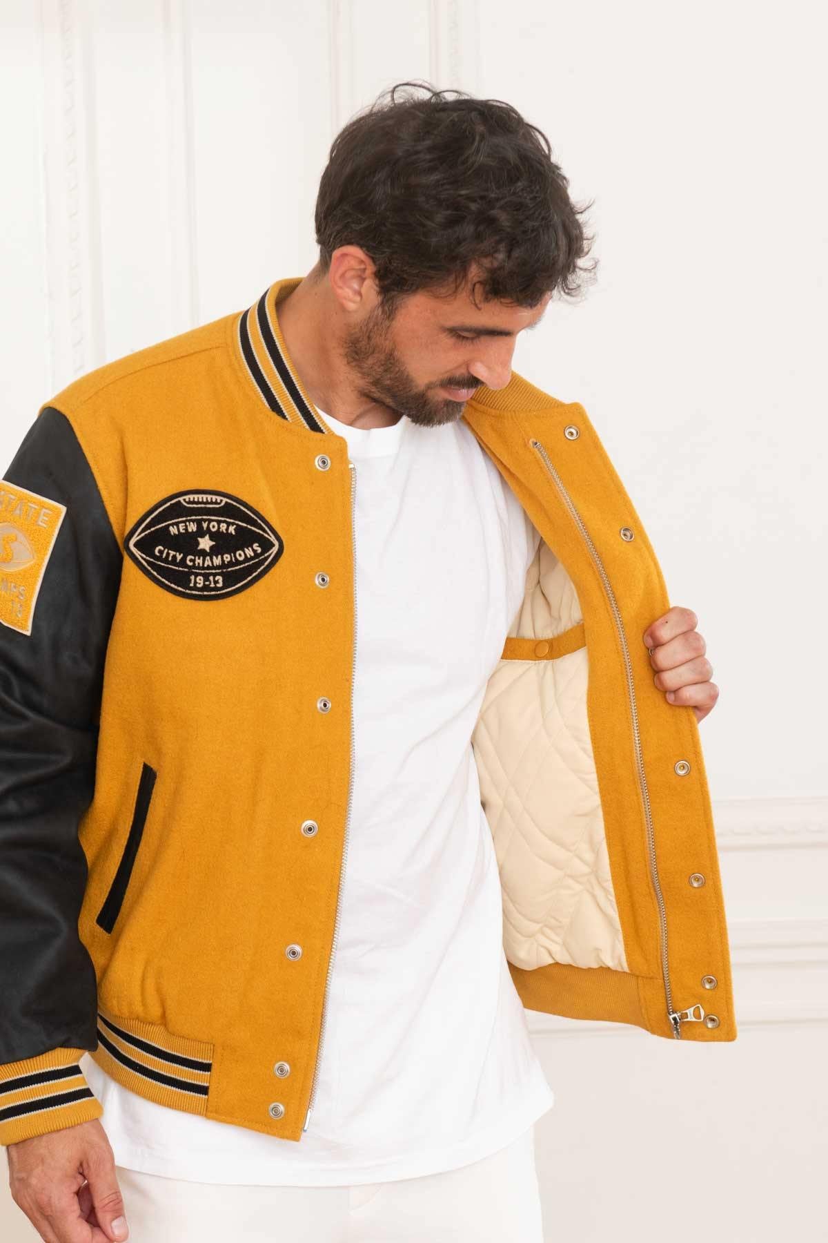 Yellow and black varsity teddy jacket - Image n°4