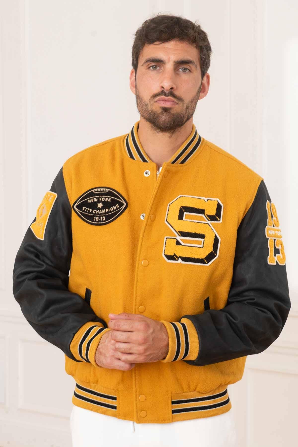 Yellow and black varsity teddy jacket - Image n°3