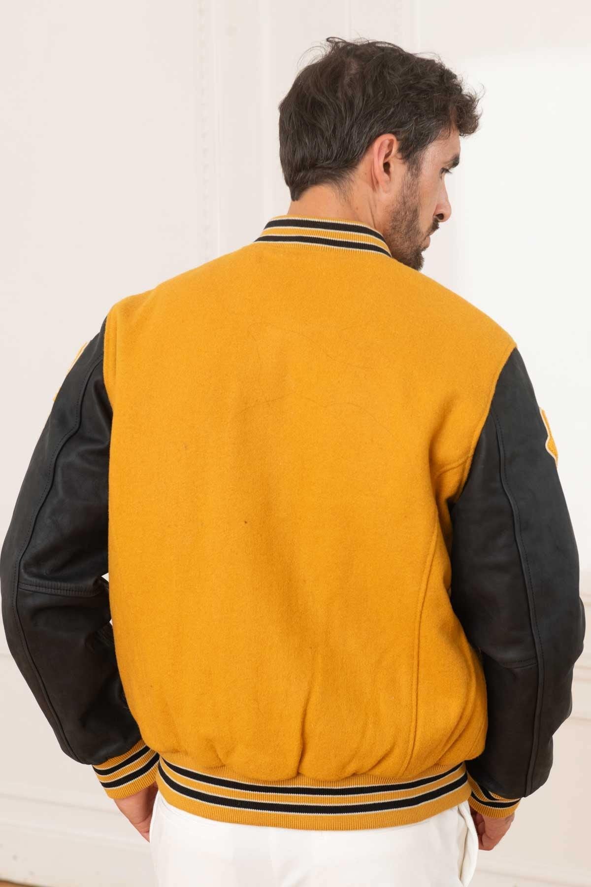 Yellow and black varsity teddy jacket - Image n°5