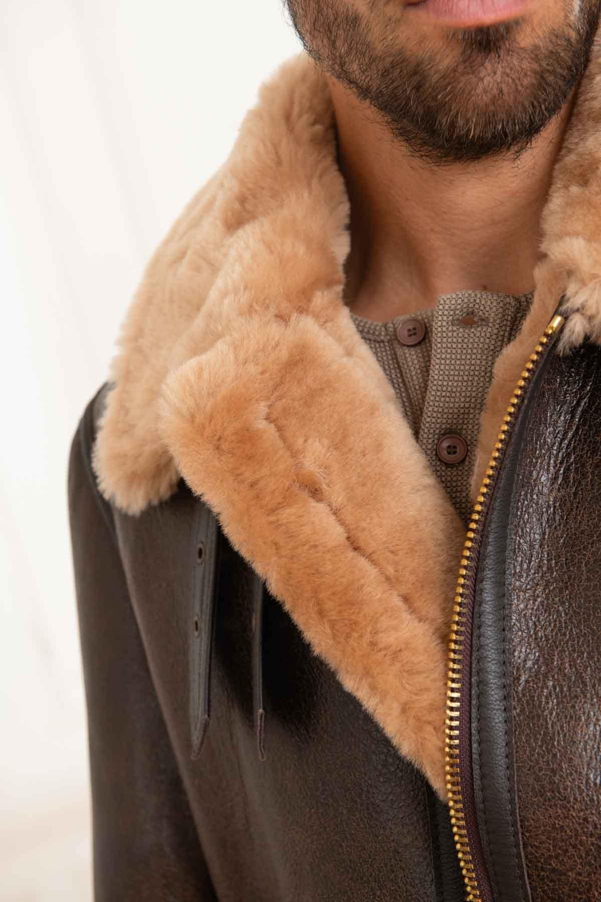 men's brown fur collar bomber jacket - Image n°4