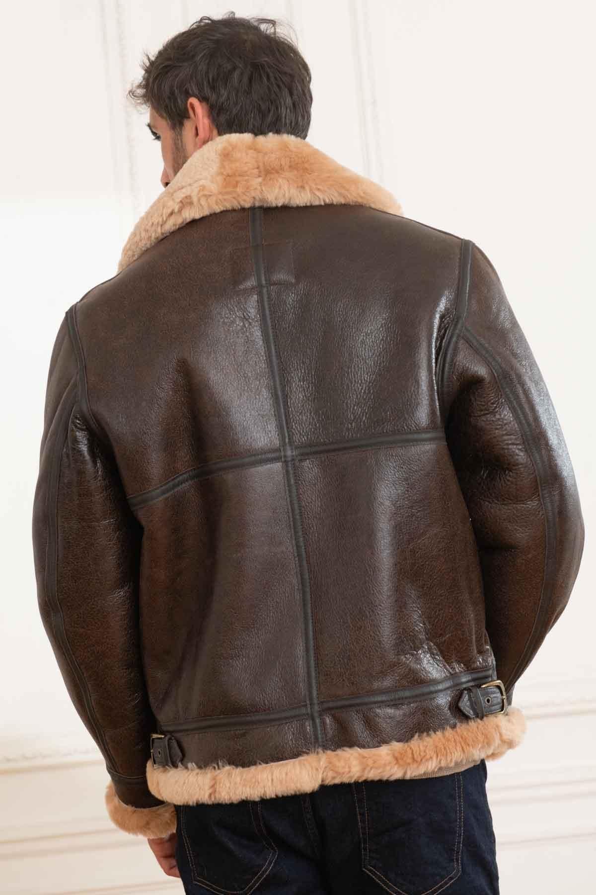 men's brown fur collar bomber jacket - Image n°7