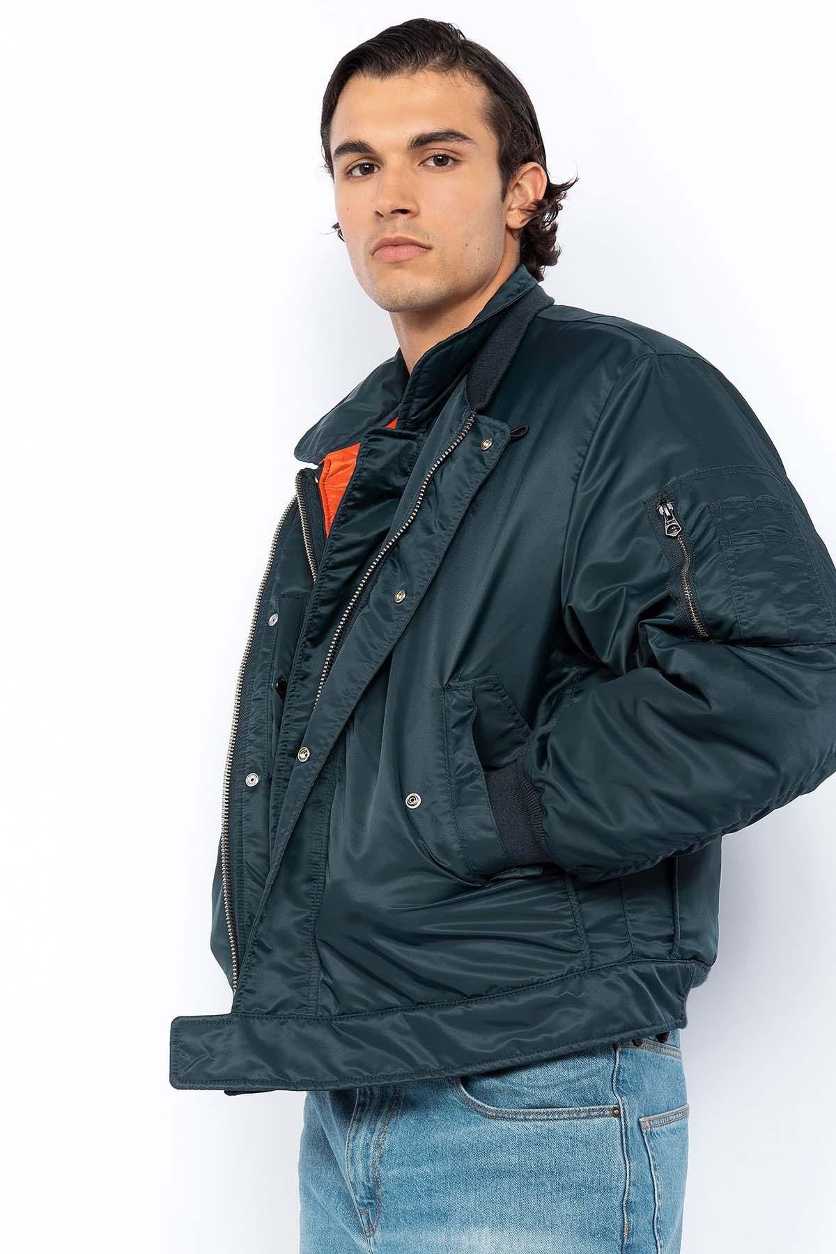 Bomber jacket with removable navy blue bib for men - Image n°13