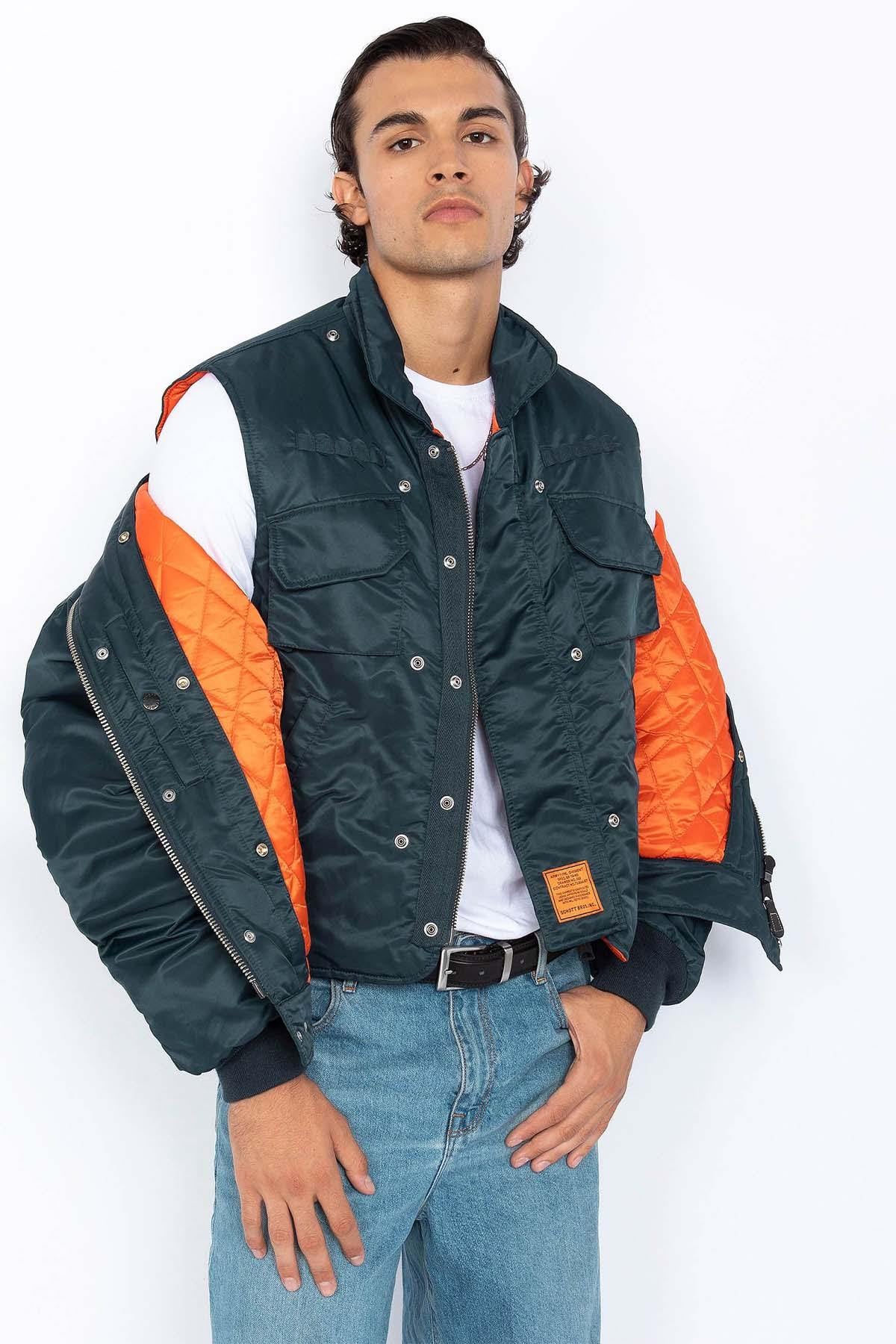 Bomber jacket with removable navy blue bib for men - Image n°14