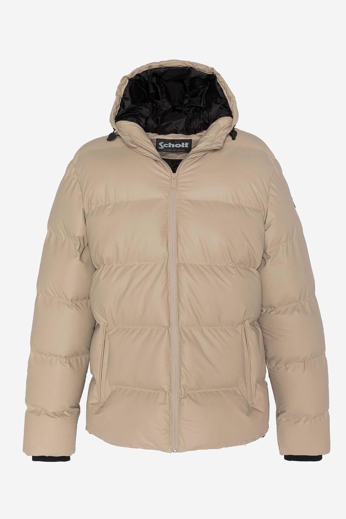 Down jacket with beige hood for men - Image n°1