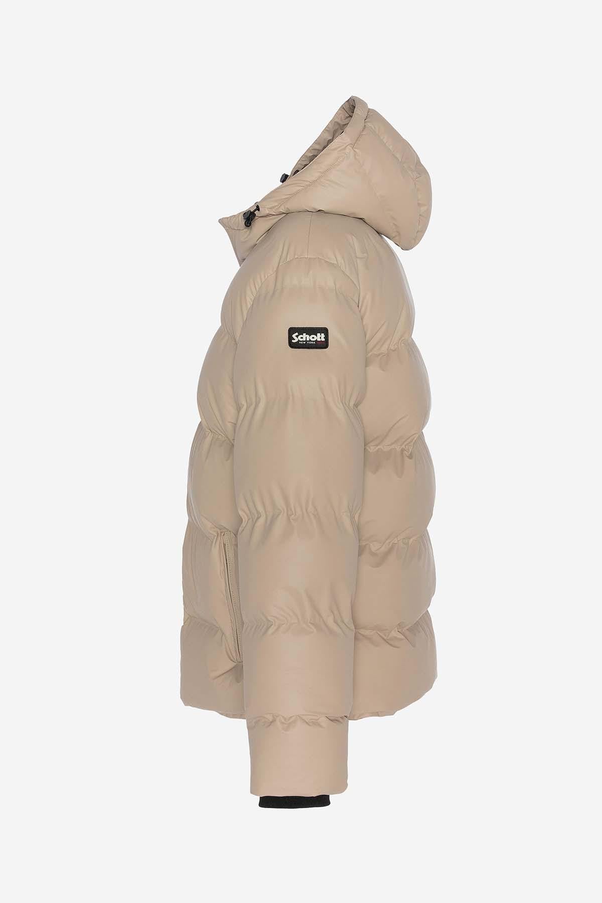 Down jacket with beige hood for men - Image n°3