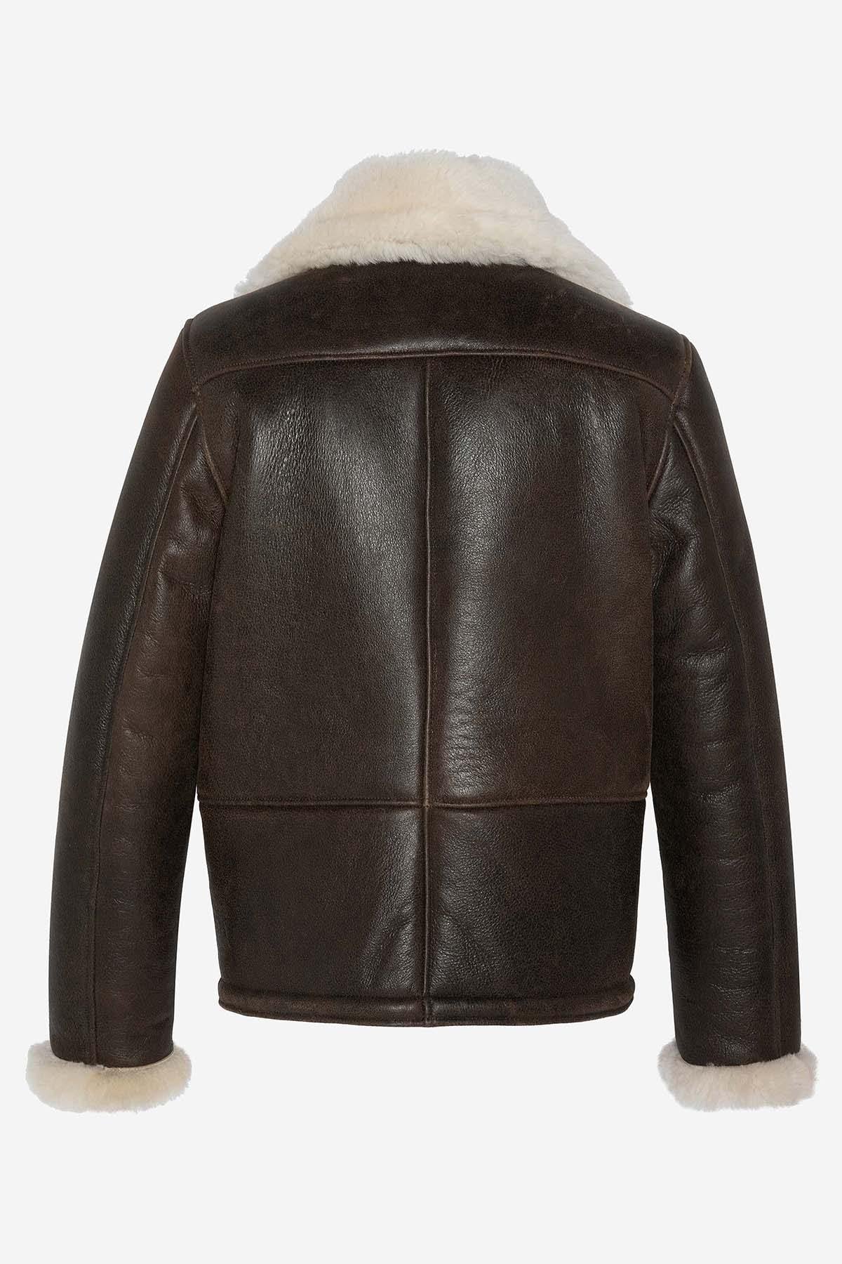 Brown leather aviator bomber for men - Image n°7