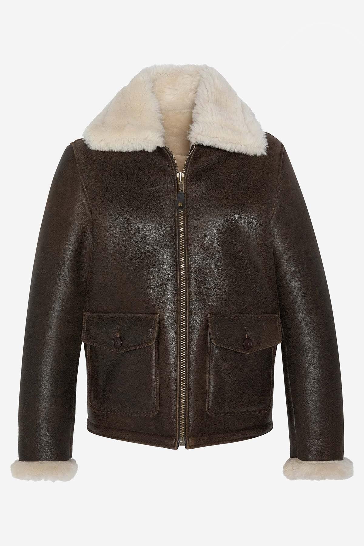 Brown leather aviator bomber for men - Image n°6