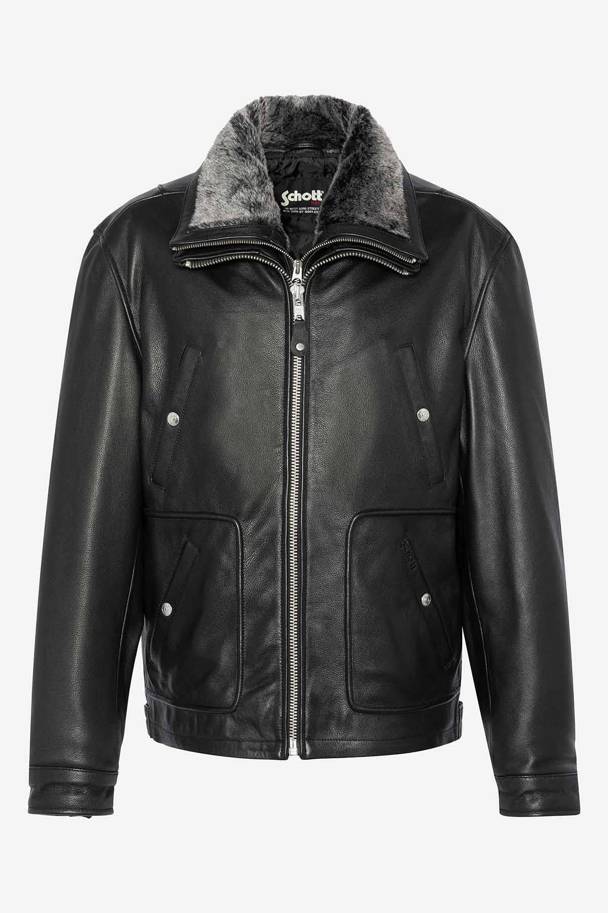 Leather jacket with removable bib for men - Image n°6