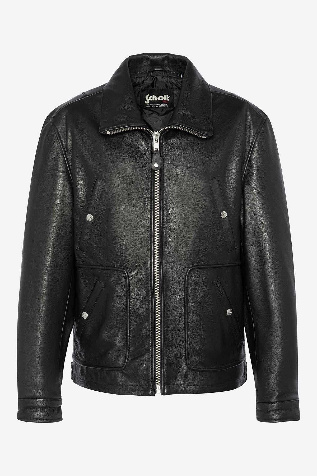 Leather jacket with removable bib for men - Image n°8