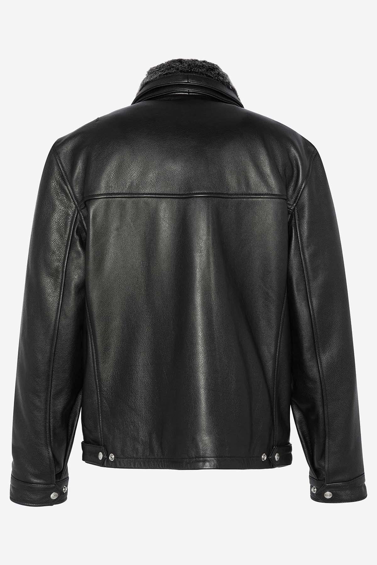 Leather jacket with removable bib for men - Image n°9