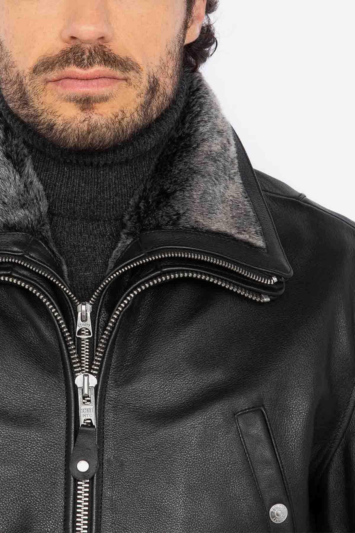 Leather jacket with removable bib for men - Image n°2