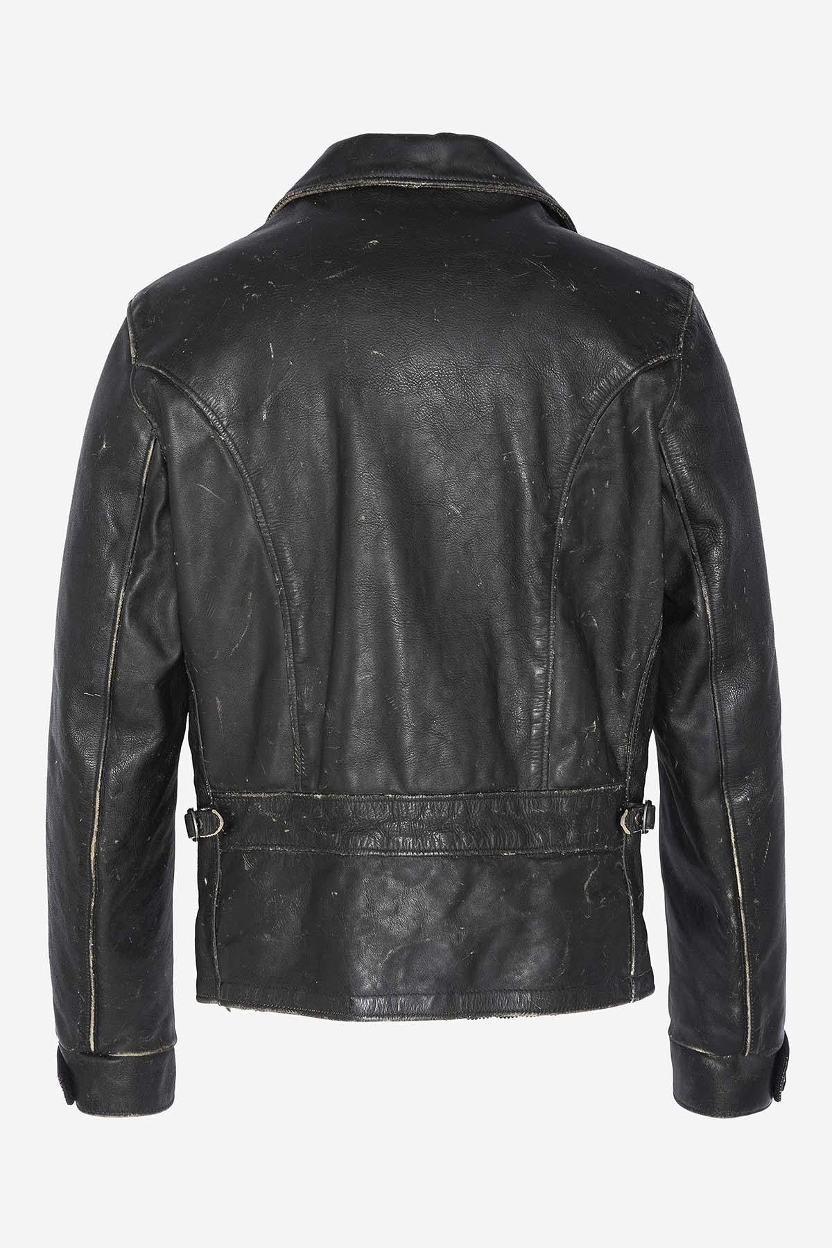 Vintage-effect black leather perfecto for men - Image n°7