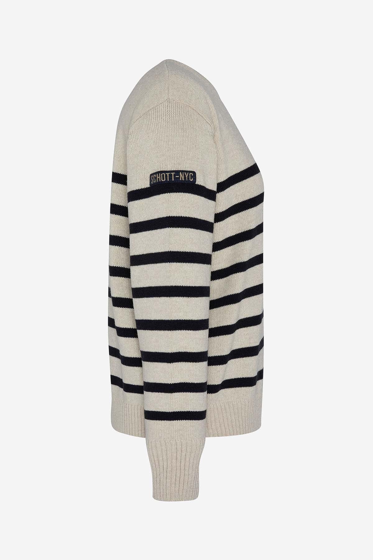 Natural and navy colored sailor sweater for women - Image n°7