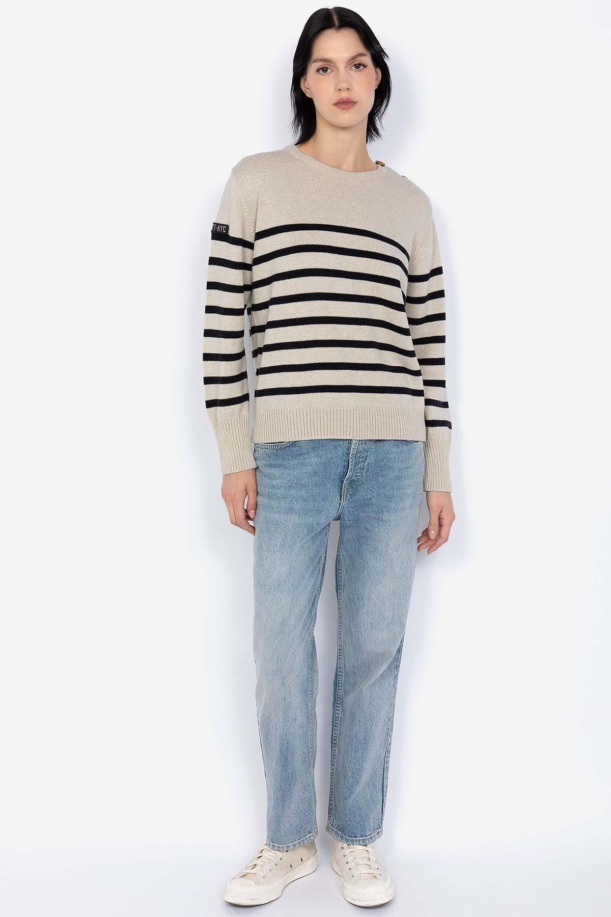 Natural and navy colored sailor sweater for women - Image n°1