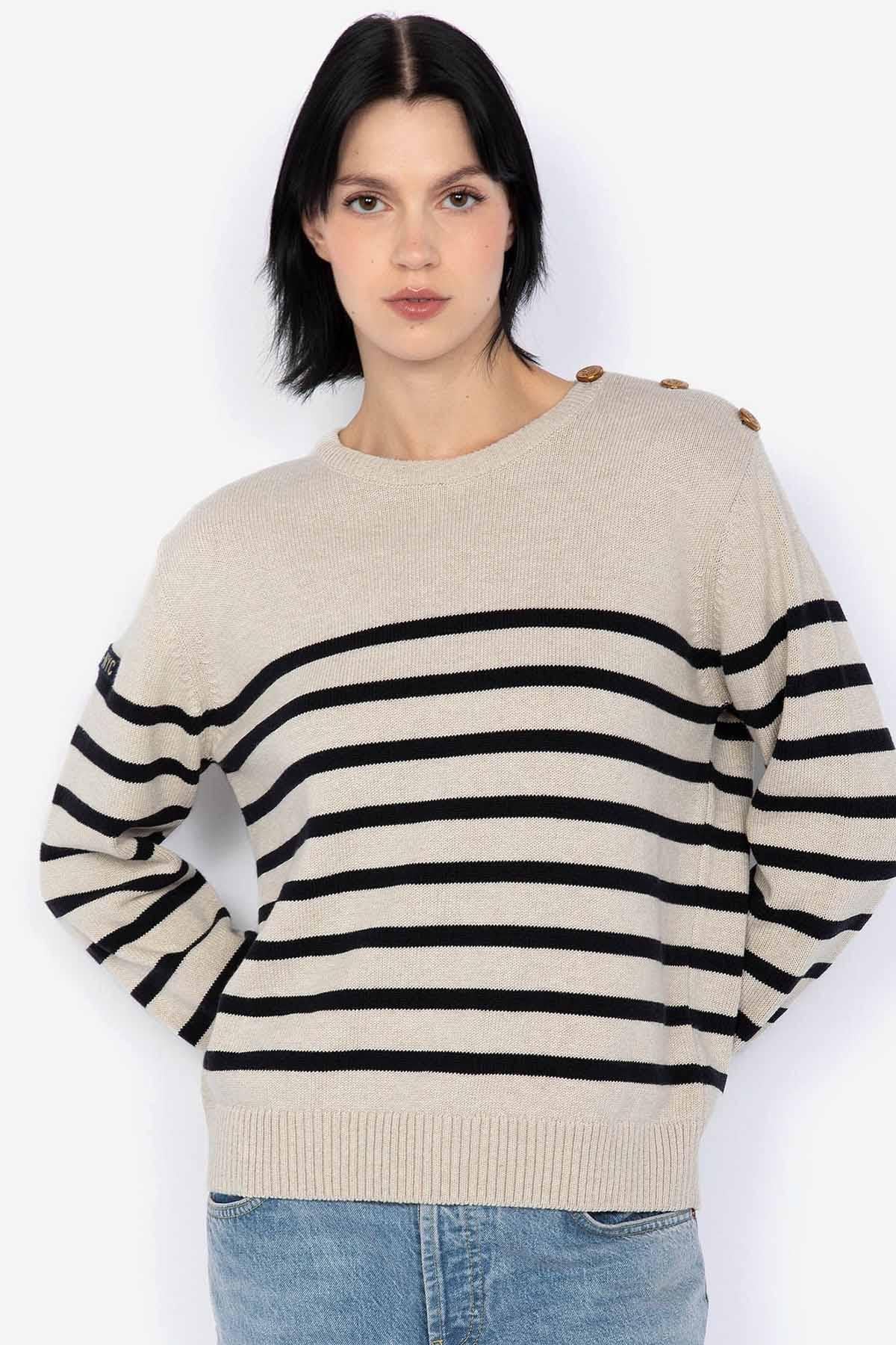 Natural and navy colored sailor sweater for women - Image n°2