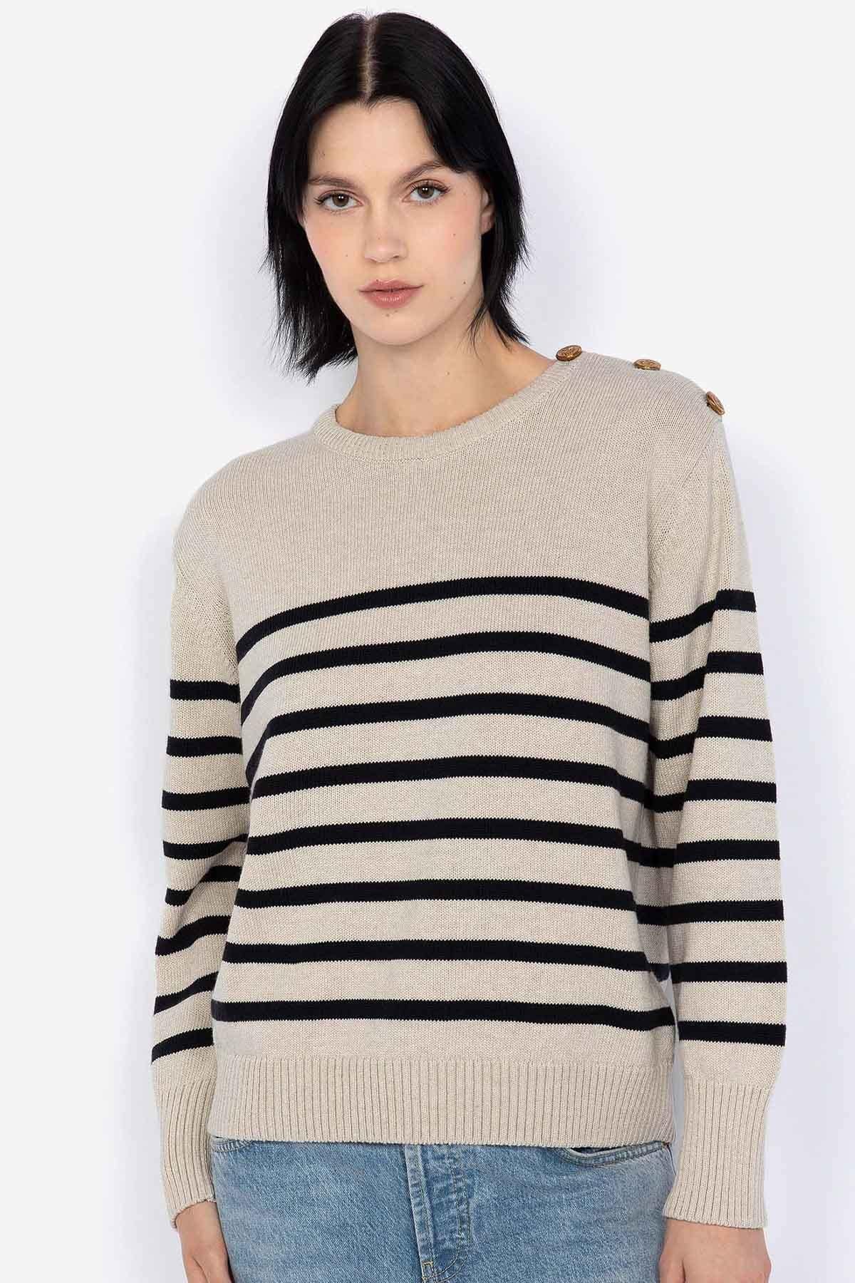 Natural and navy colored sailor sweater for women - Image n°10