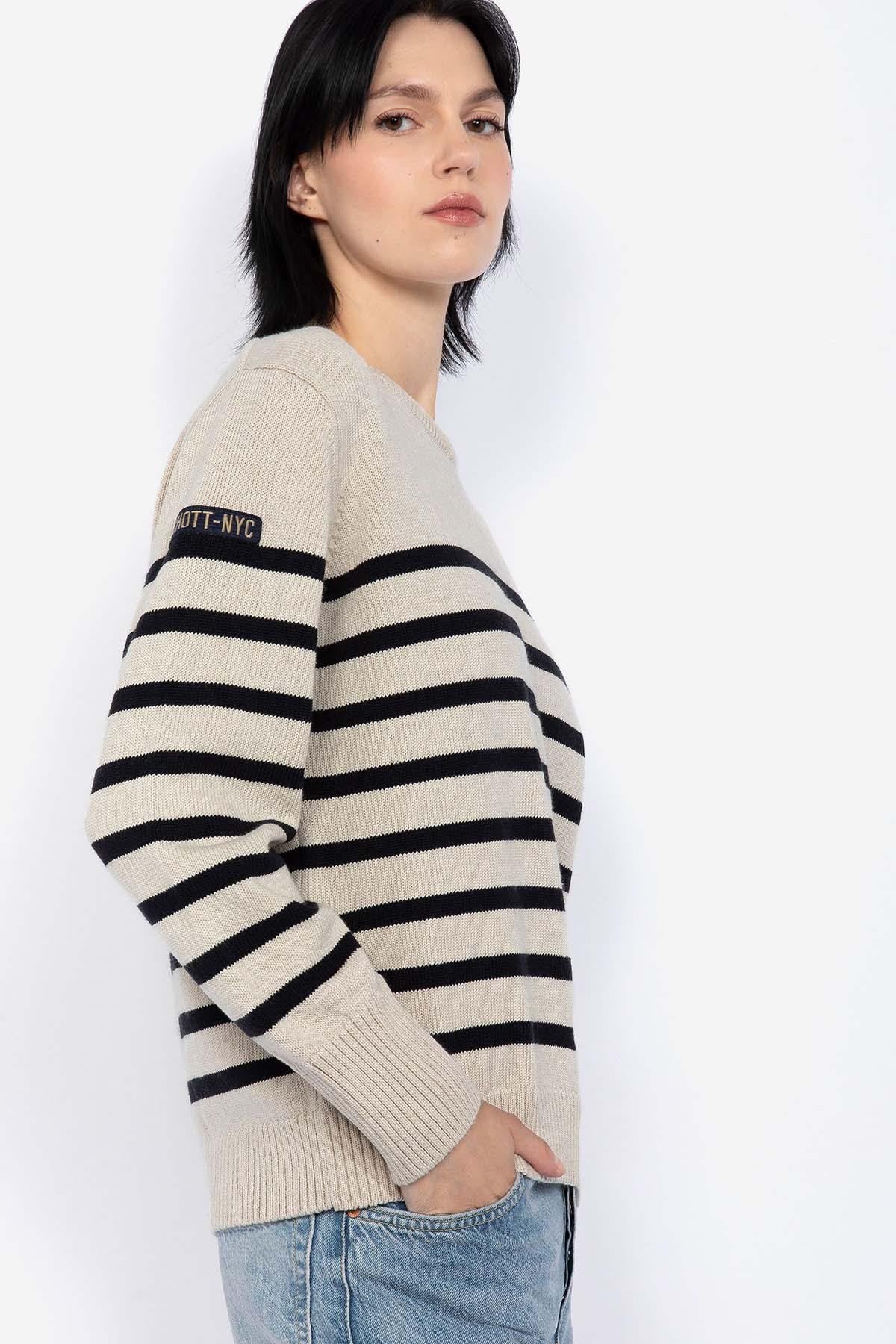 Natural and navy colored sailor sweater for women - Image n°3