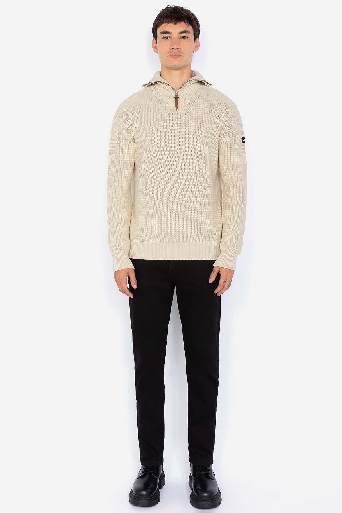 Off-white cotton tight-knit sweater for men - Image n°3