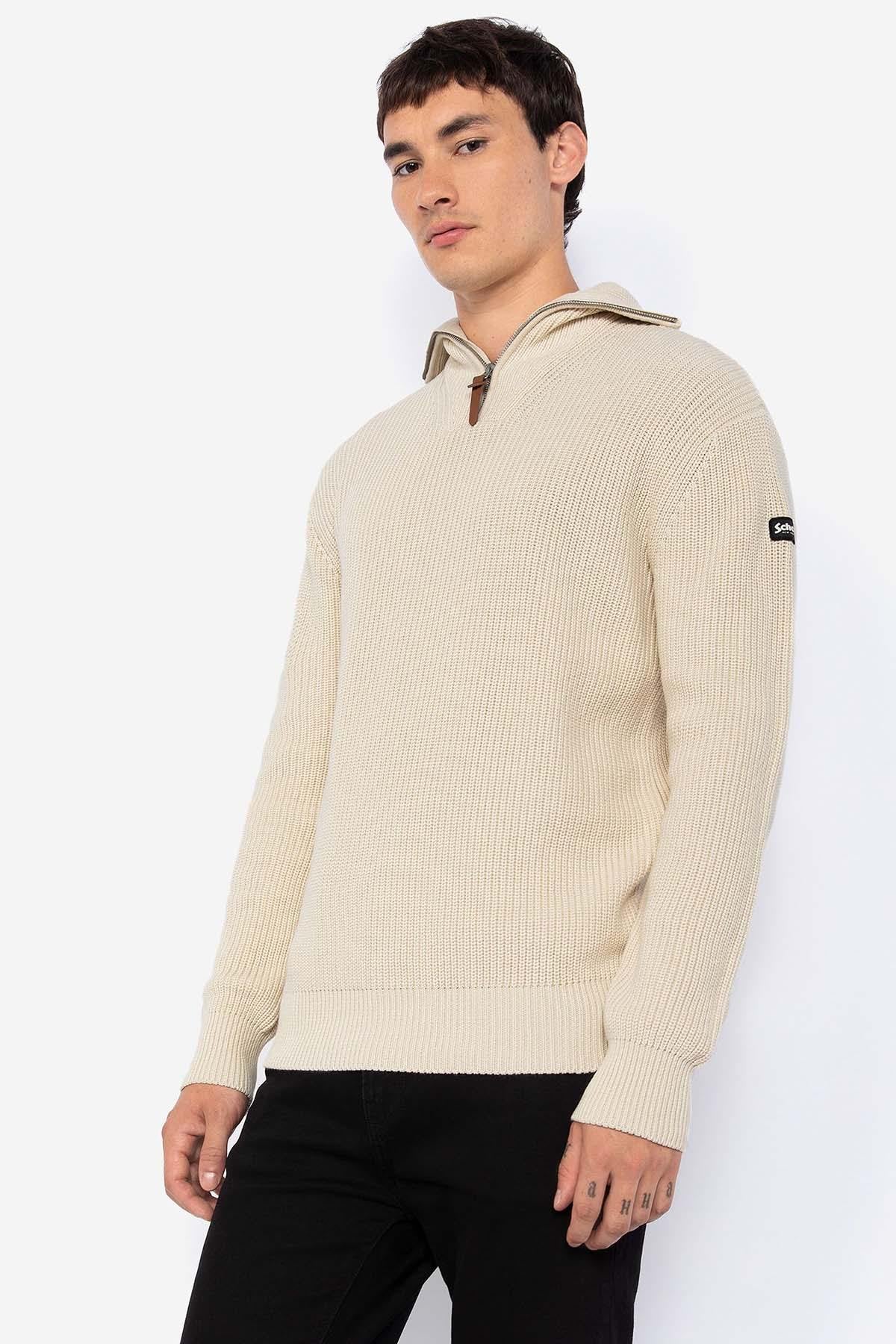 Off-white cotton tight-knit sweater for men - Image n°1