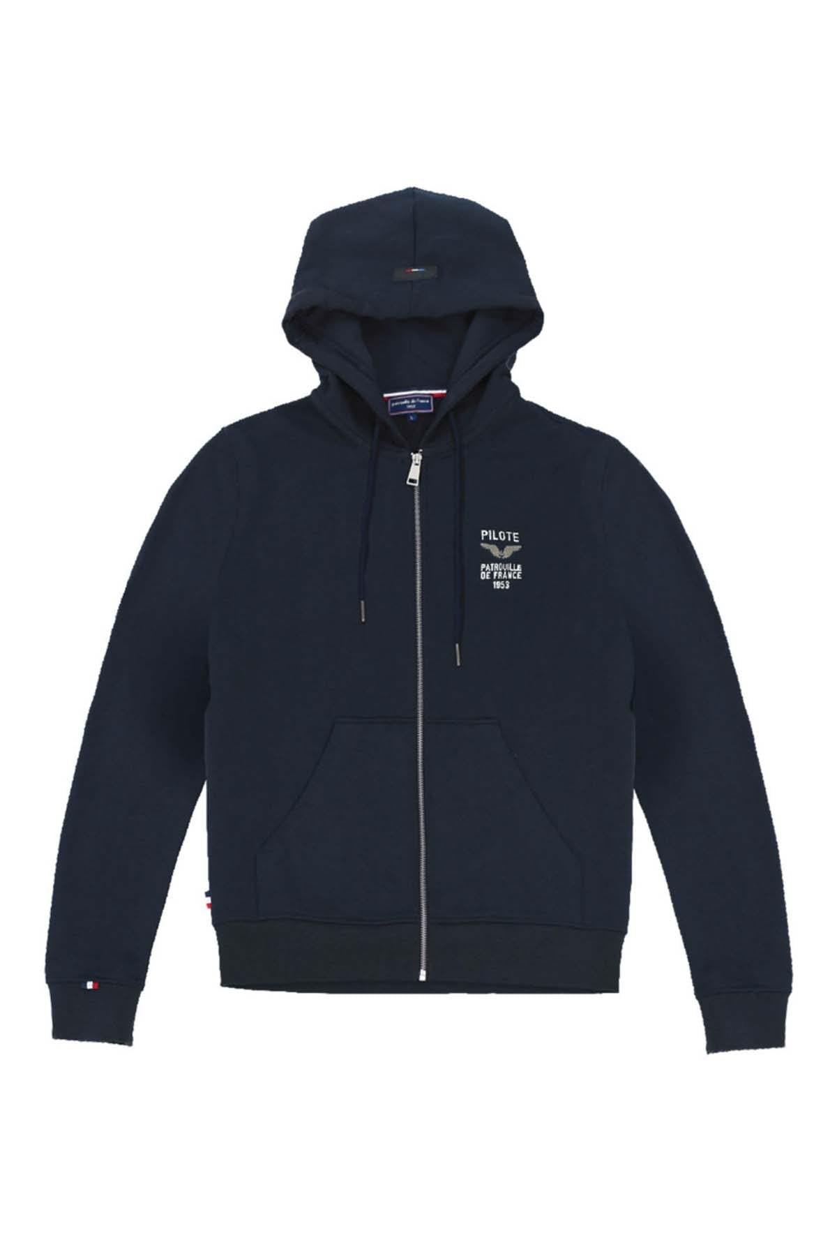 Navy blue cotton hooded sweatshirt with zipper - Image n°6