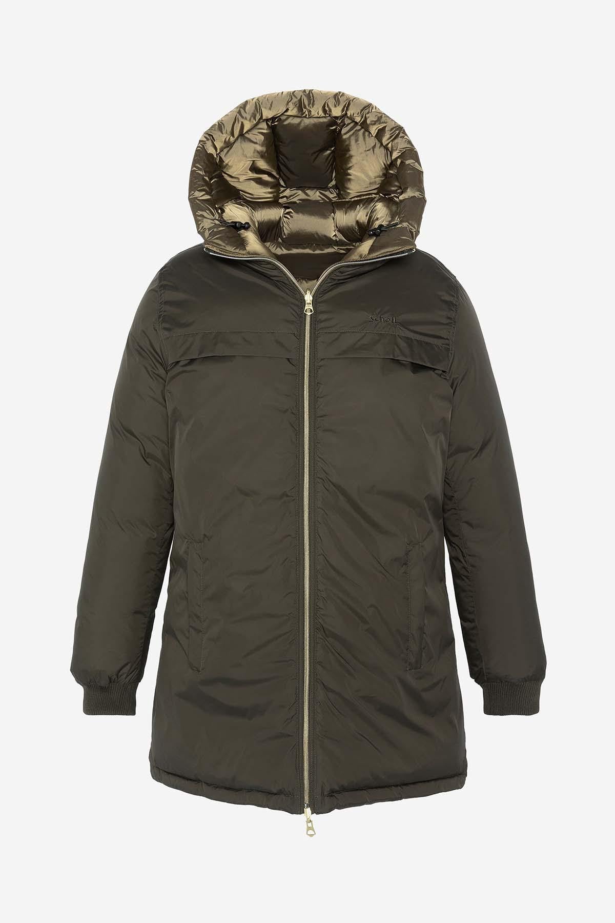 Reversible khaki and bronze nylon down jacket - Image n°9