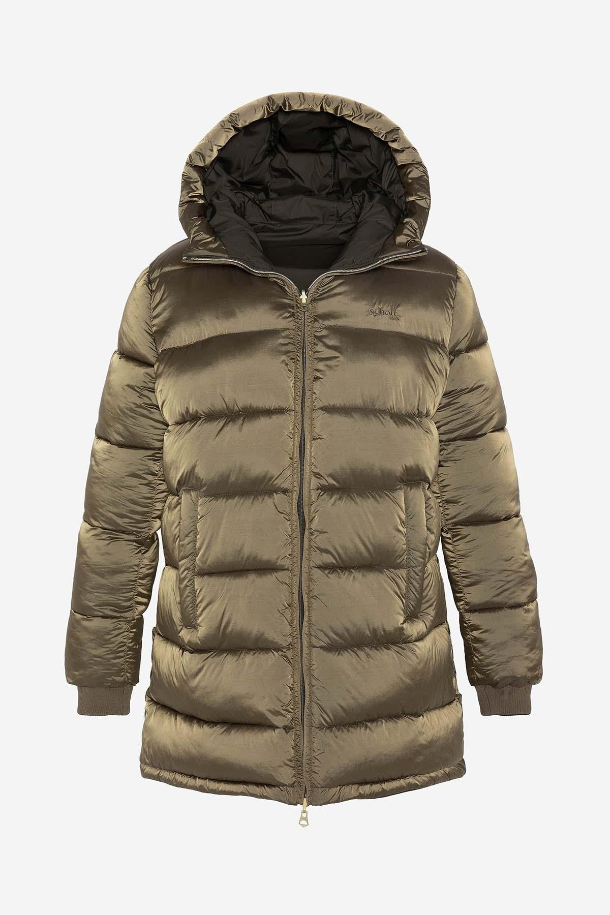 Reversible khaki and bronze nylon down jacket - Image n°10