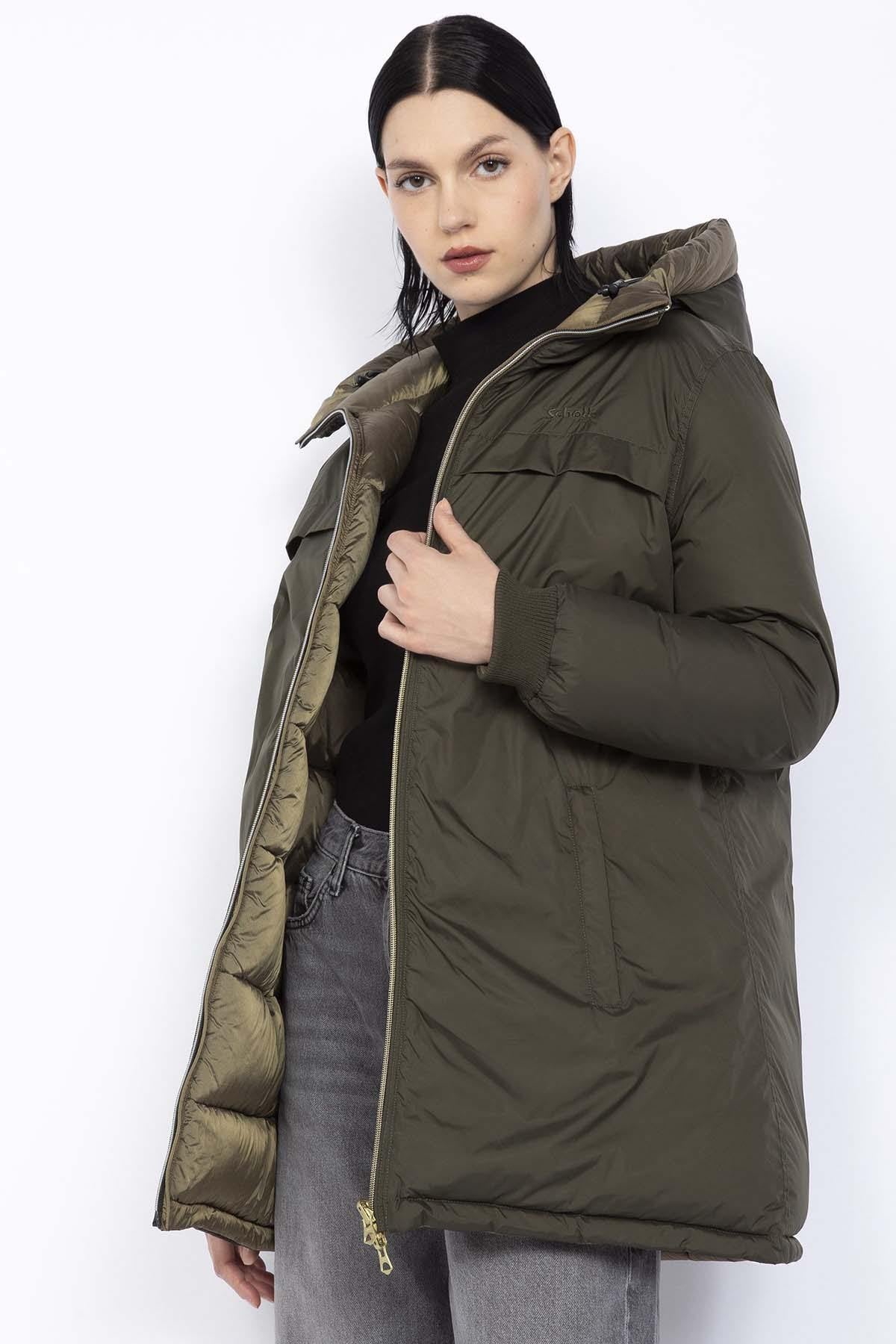 Reversible khaki and bronze nylon down jacket - Image n°5