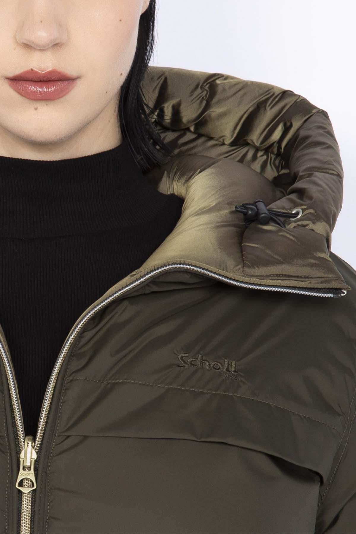 Reversible khaki and bronze nylon down jacket - Image n°7