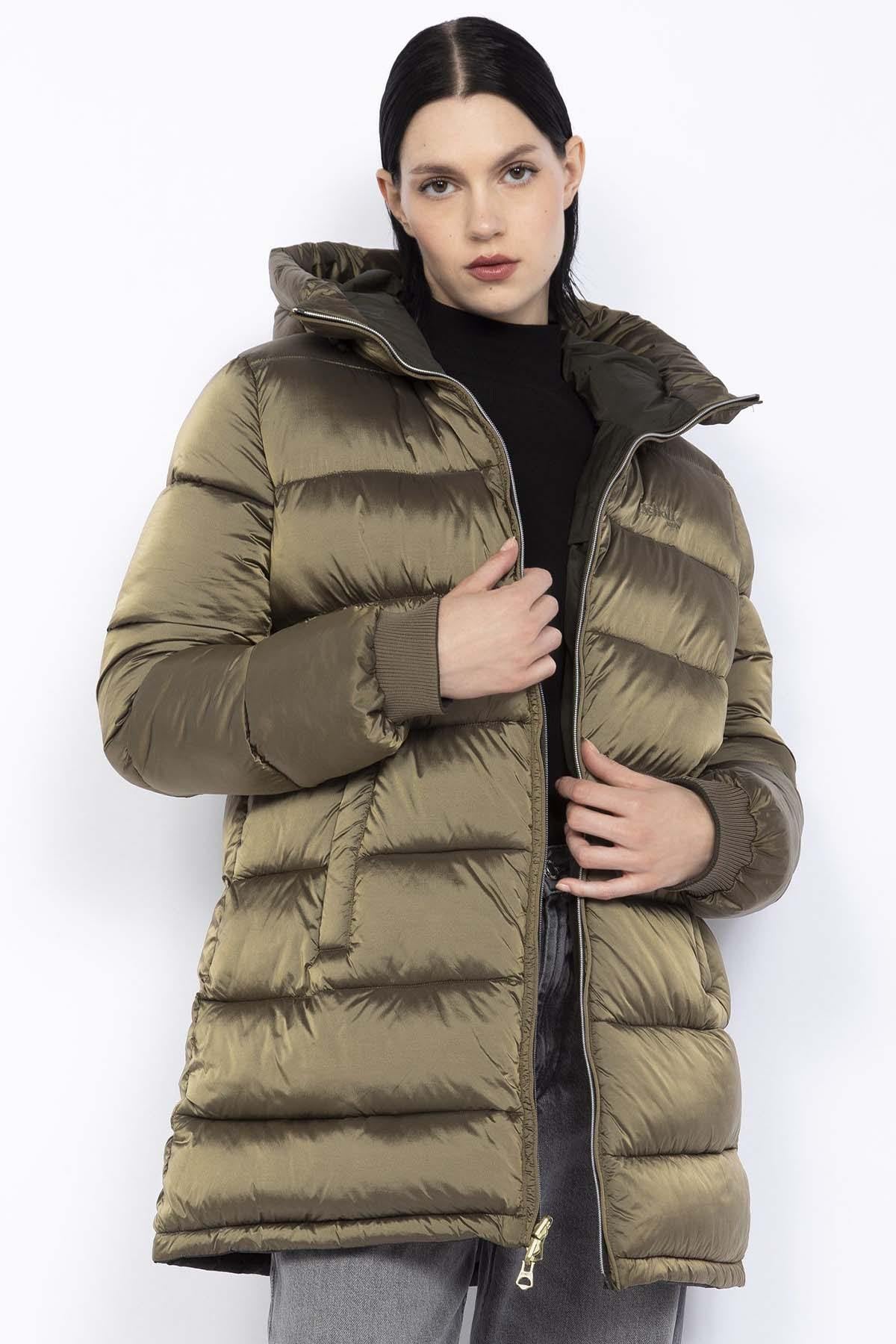 Reversible khaki and bronze nylon down jacket - Image n°6