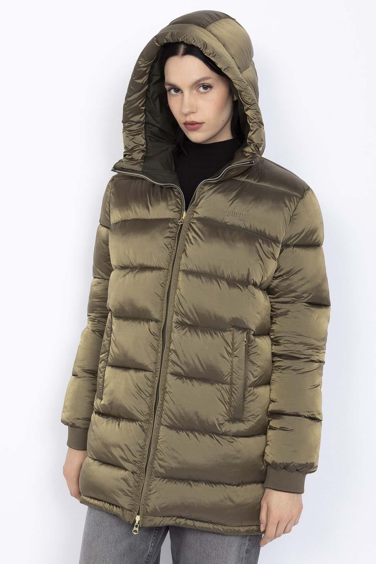 Reversible khaki and bronze nylon down jacket - Image n°2