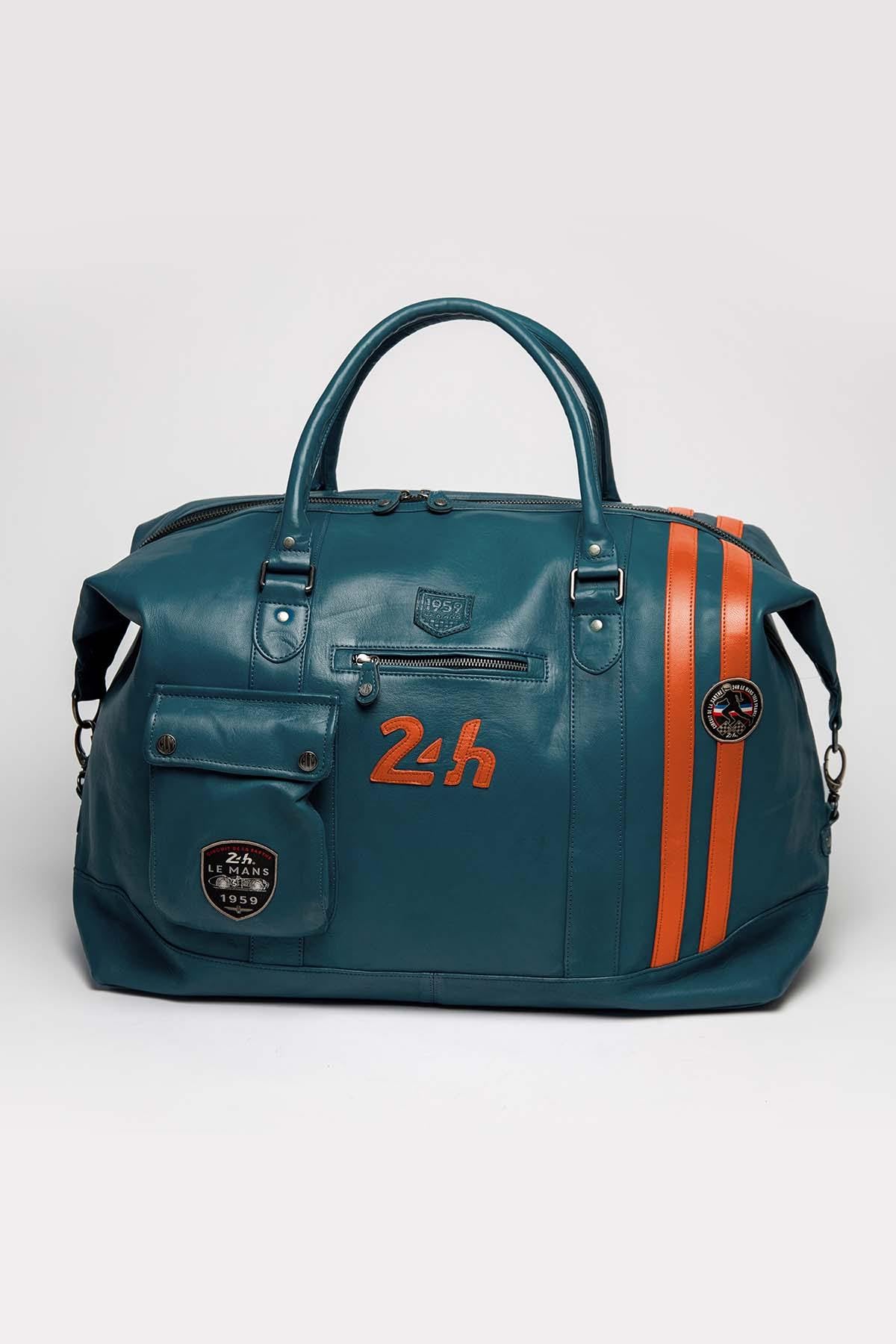 Royal blue orange racing leather travel bag - Image n°1