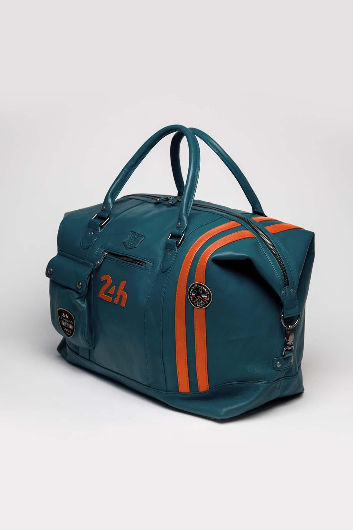 Royal blue orange racing leather travel bag - Image n°4