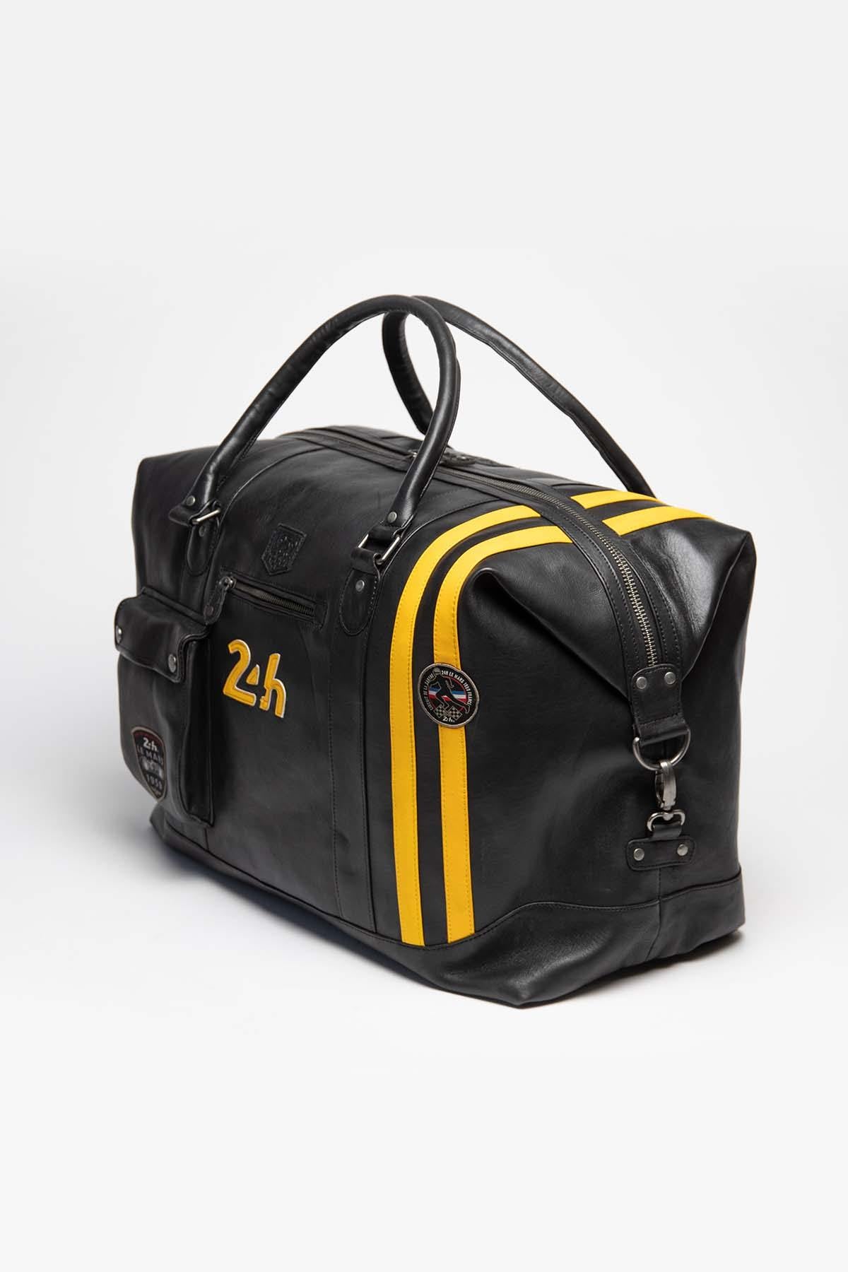 Black and yellow racing leather travel bag - Image n°3