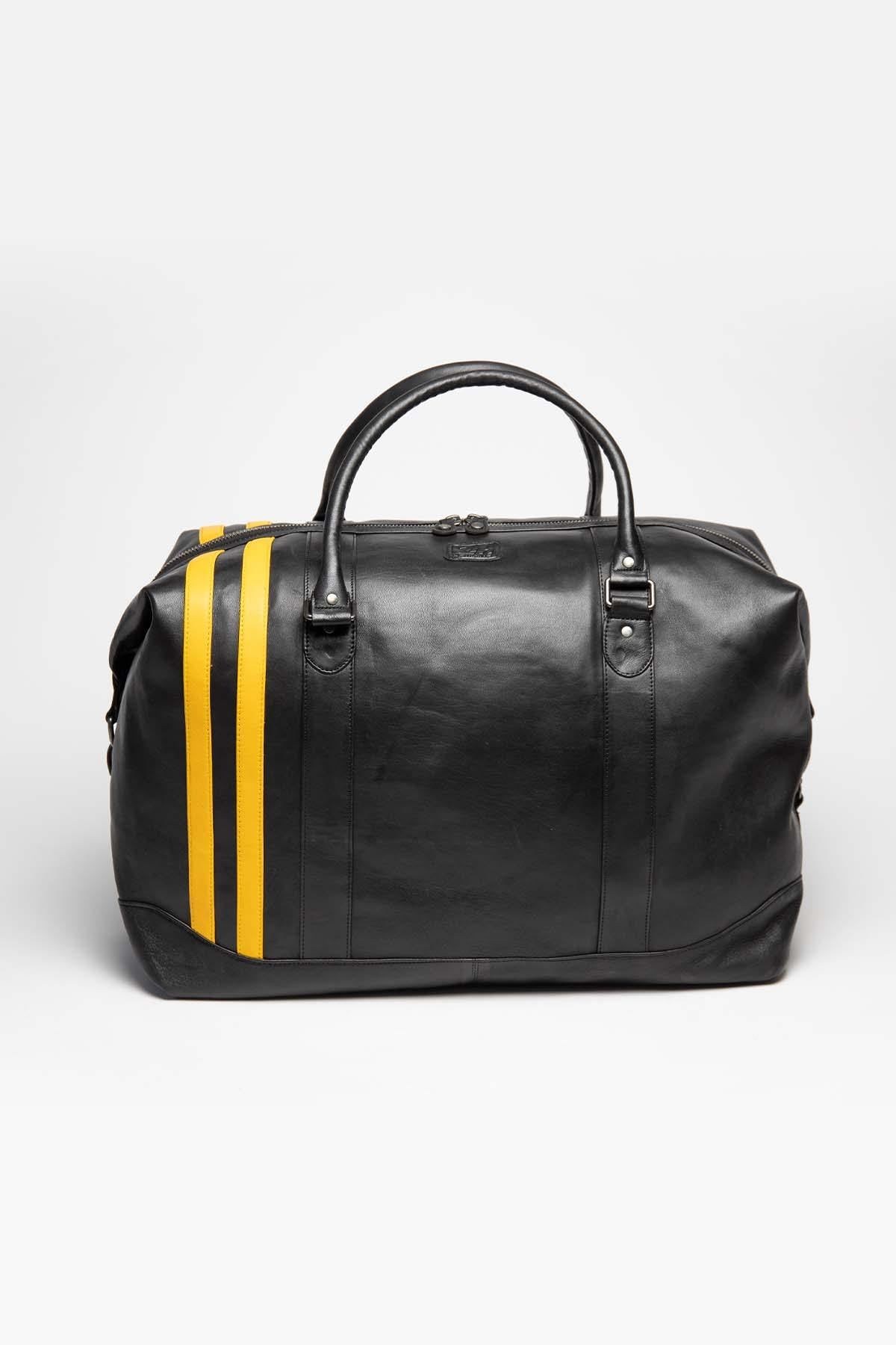 Black and yellow racing leather travel bag - Image n°2