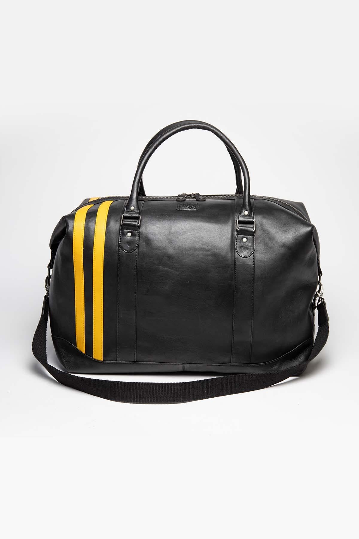 Black and yellow racing leather travel bag - Image n°5