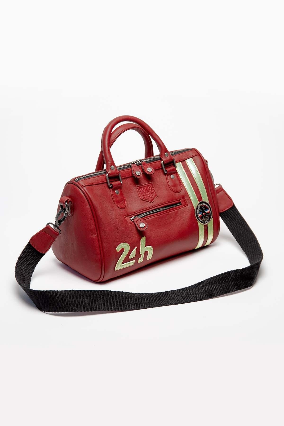  Dark red racing leather handbag - Image n°4