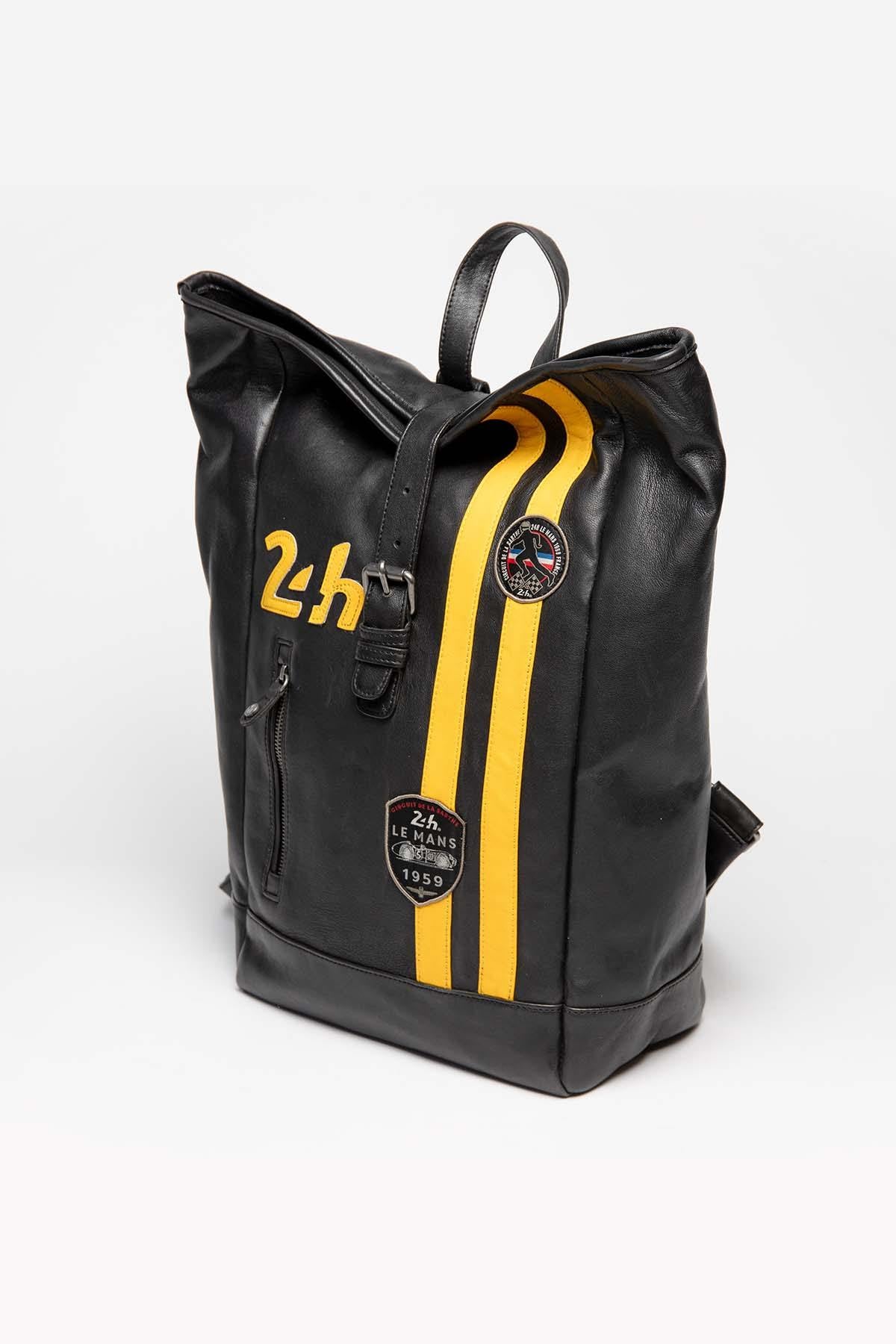 Black and yellow racing leather backpack - Image n°4