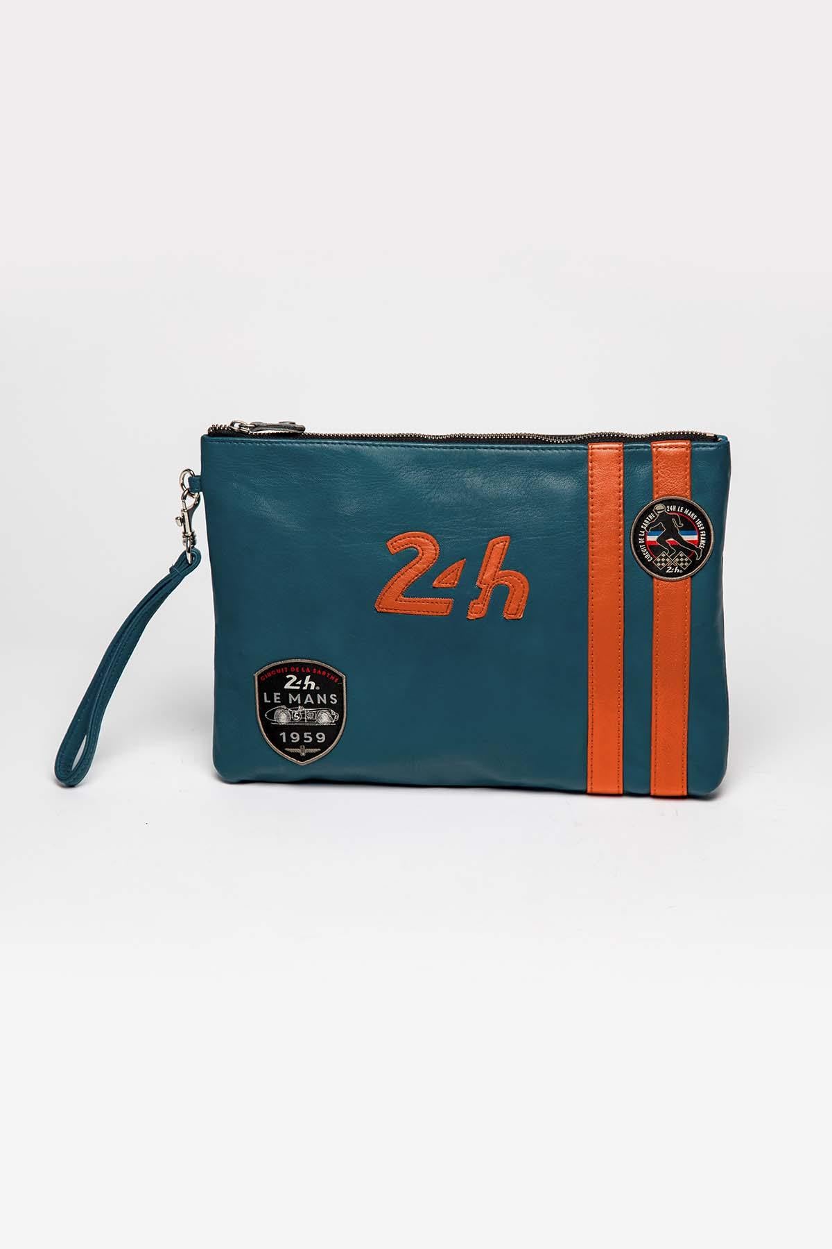 Royal blue and orange racing leather pouch - Image n°1