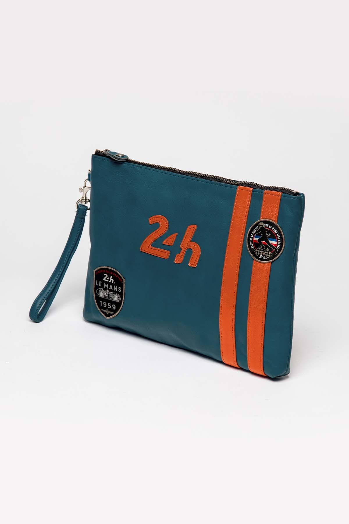 Royal blue and orange racing leather pouch - Image n°2