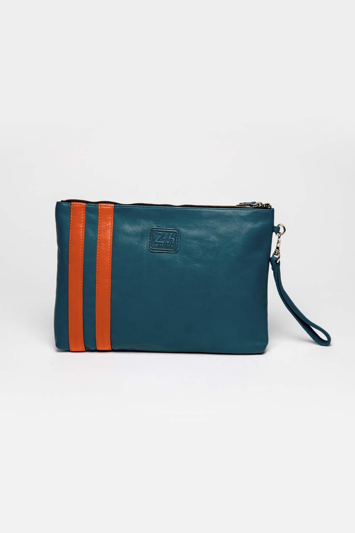 Royal blue and orange racing leather pouch - Image n°3