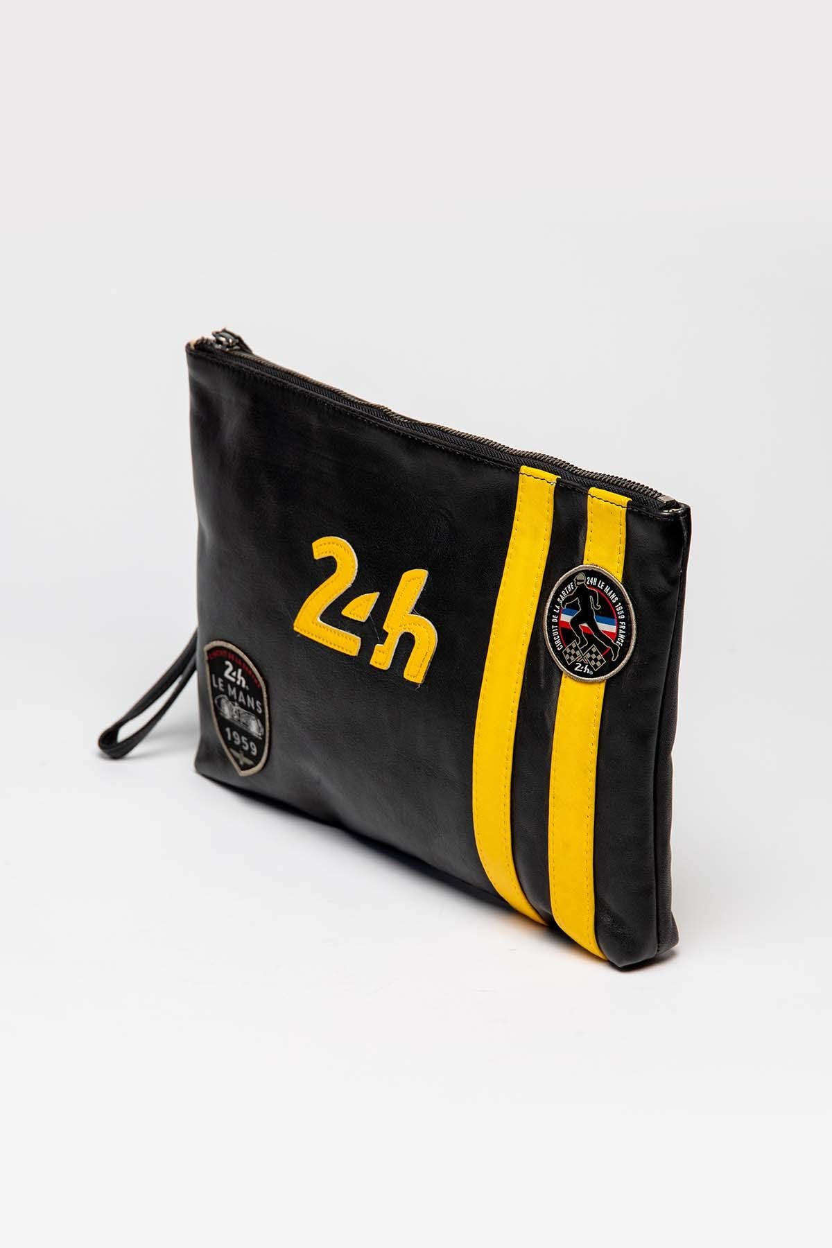 Black and yellow racing leather pouch - Image n°2