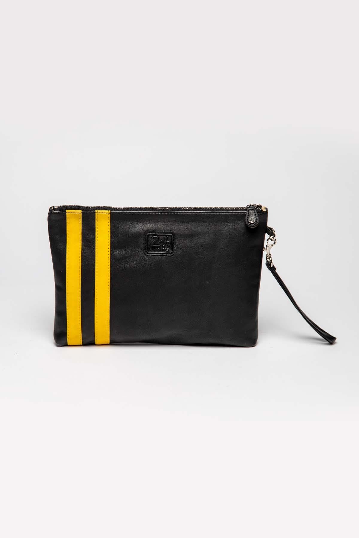 Black and yellow racing leather pouch - Image n°3