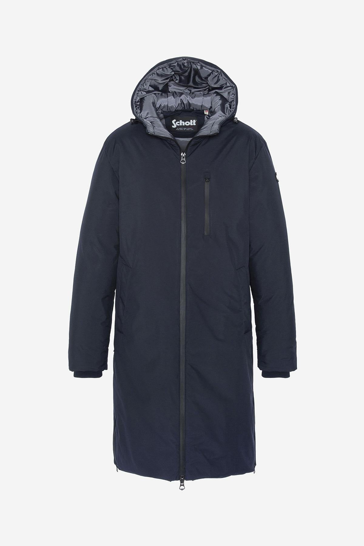 Long navy blue textile parka for men - Image n°5