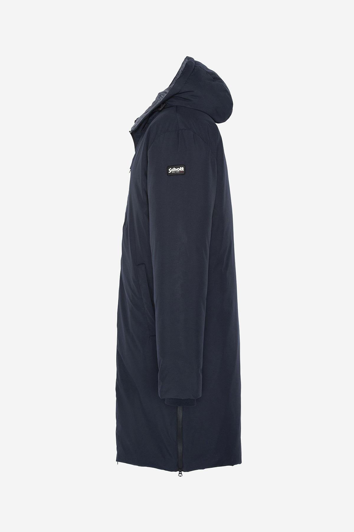 Long navy blue textile parka for men - Image n°8