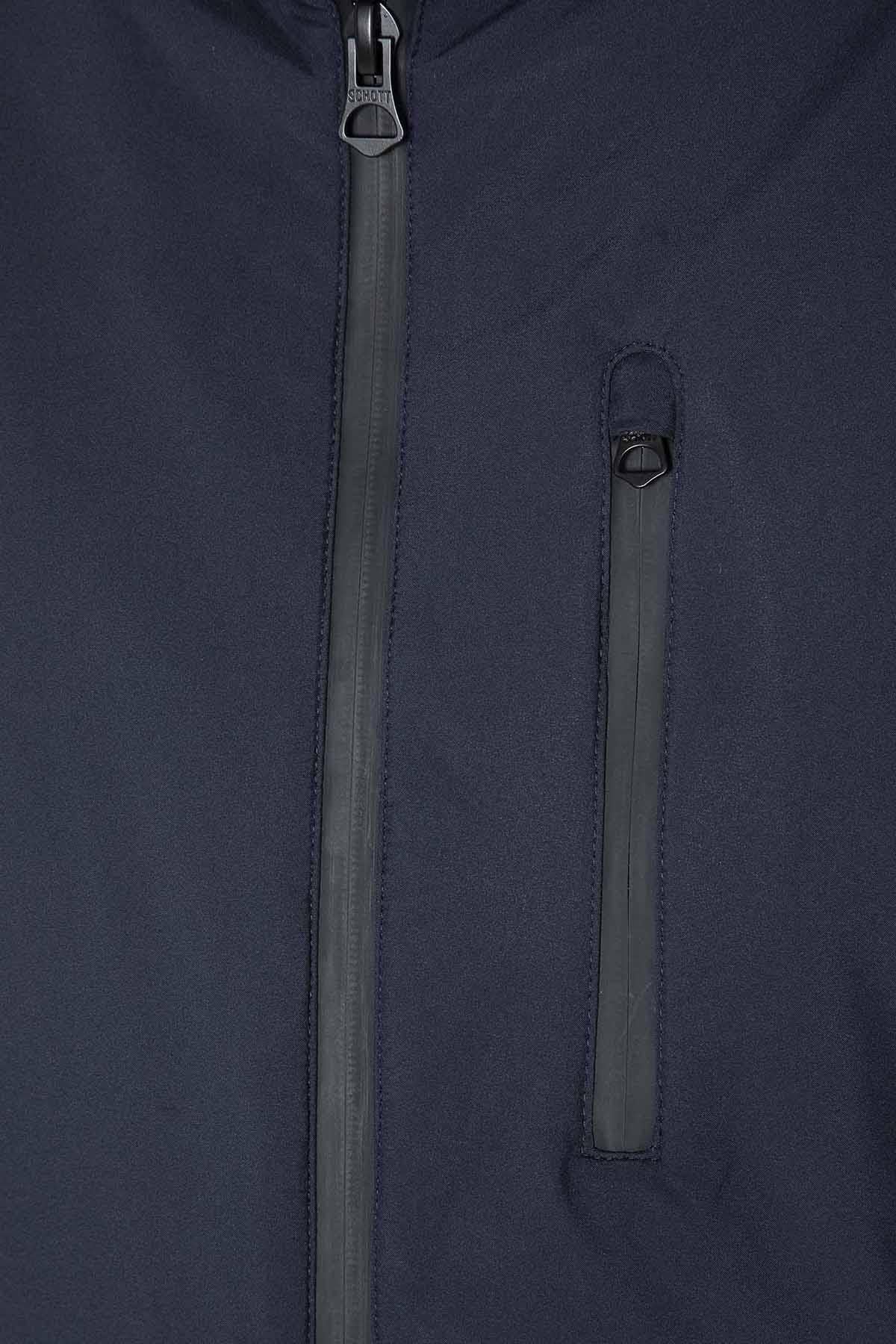 Long navy blue textile parka for men - Image n°4